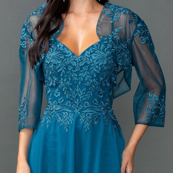 New A-Line Chiffon Mother Of Bride Dress w/ Lace Embroidery & Bolero DQ 4542 - Picture 8 of 9